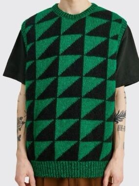 CAV EMPT C.E Mohair Blend Knit Vest Green Black Size M